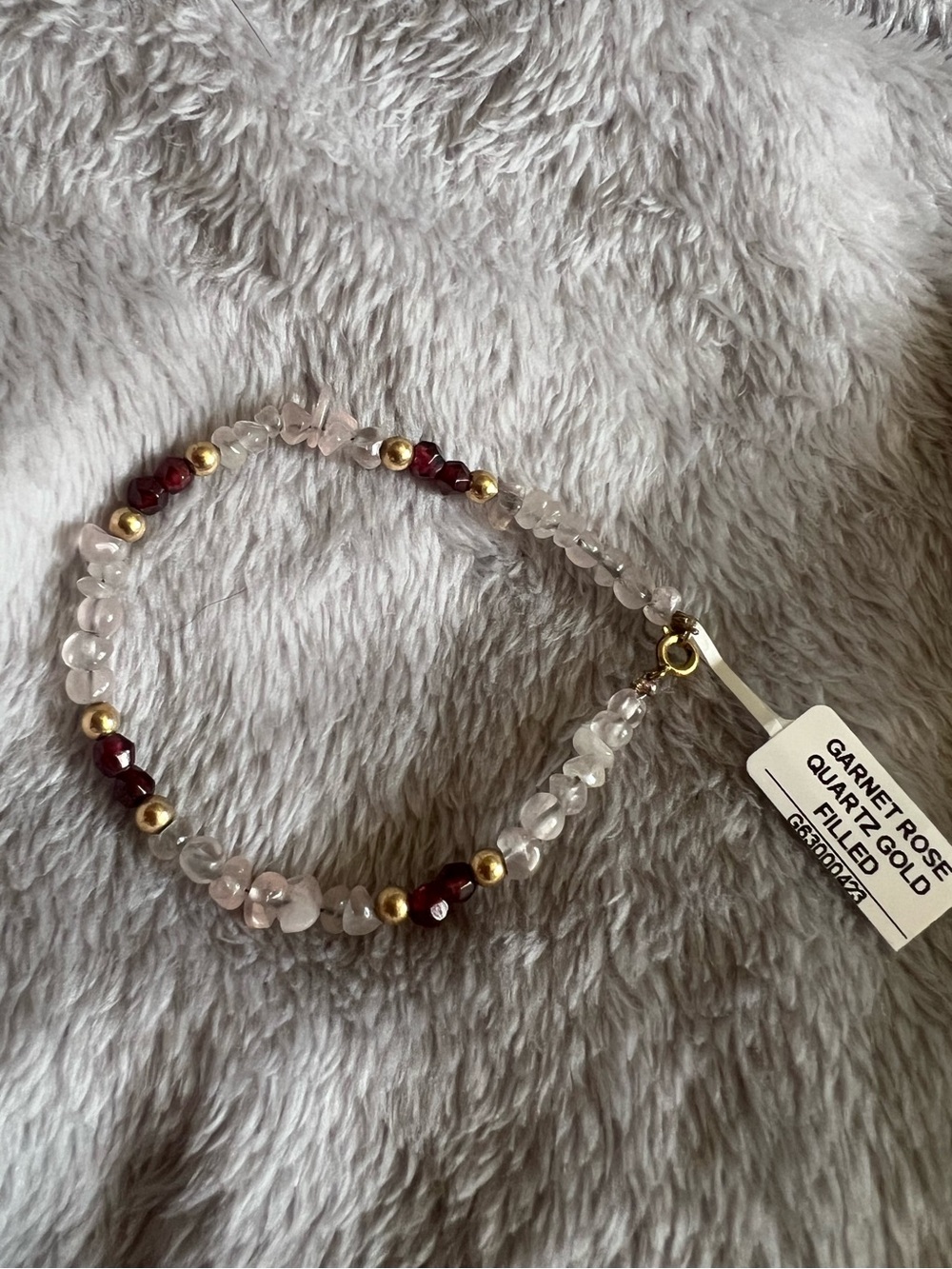 Garnet Rose Quartz Gold Filled Bracelet, new with tag